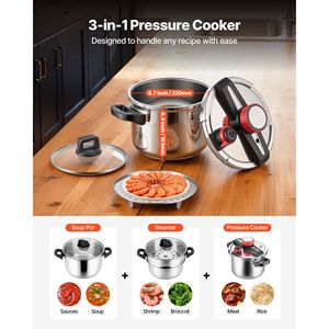 Pentola a Pressione in Acciaio Inox da 6,3 Litri con Coperchio in Vetro Temperato e Griglia per Cottura a Vapore, Compatibile con Fornelli a Induzione - Product Image 2