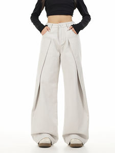 Jean ample en denim de coton de haute qualité pour femme, coupe large, style classique hip-hop, avec boutons décoratifs, blanc - Product Image 1