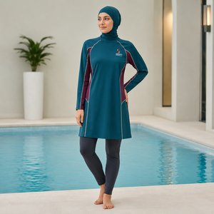 Conjunto de burkini impermeable de dos piezas con logo personalizado, traje de baño musulmán, traje de baño islámico, corte regular, traje de baño modesto para mujer, para nadar en la playa - Product Image 6