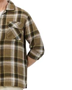 Men Olive Green And Beige Plaid Cotton Flannel <b>Shirt</b> Long Sleeve <b>Button</b> Down Casual Winter Checked <b>Shirt</b> OEM Factory Fit Wear - Product Image 2