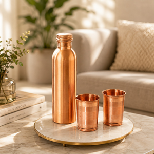 Pure Copper Water Bottle Set with 2 Glasses |Ayurvedic Drinking Bottle Leakproof Copper Storage Bottle Health Wellness Drinkware - Product Image 1