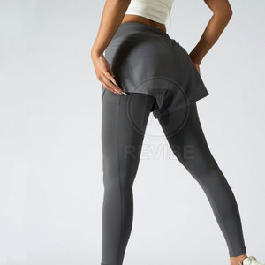 Hot Sale Casual Breathable 2-in-1 Knitted Polyester Cotton Yoga <b>Leggings</b> with Mid <b>Waist</b> <b>Low</b> MOQ - Product Image 2