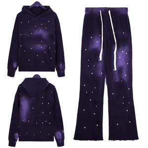 Conjunto de Chándal Personalizado para Hombre con Lavado Ácido, Sudadera con Capucha Oversize con Cremallera, Pantalones de Pierna Ancha, Estilo Vintage Desgastado, de Algodón Pesado, para Streetwear - Product Image 1