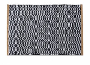 Tapis de porte en coton géométrique noir et blanc, tissé, antidérapant, résistant aux taches, réversible, pour salle de bain, cuisine, entrée - Product Image 1