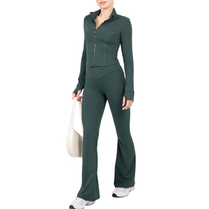 Custom Plus Size High Waist Butt Lift Leggings Yoga <b>Jacket</b> Set Solid Front Seamless Four-Way Stretch Activewear for <b>Women</b> - Product Image 1