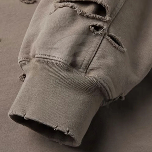 Sudadera con Capucha para Hombre, Estilo Streetwear, con Parches Bordados Personalizados, Diseño Desgastado, 100% Algodón, Felpa Francesa Lavada, para Invierno - Product Image 6