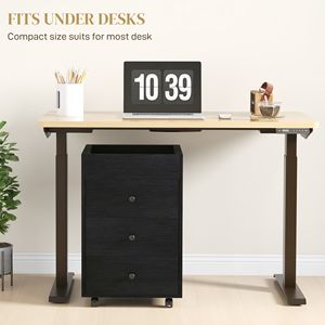 Mobiletto Portadocumenti con Ruote per Ufficio Domestico, 3 Cassetti, Vassoio Superiore, Salvaspazio, Supporto per Stampante, Finitura Noce, per Scarpe e Borse - Product Image 6
