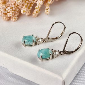 Sterling <b>Silver</b> Oval Larimar Earrings Natural Gemstone Earrings Women Jewelry Larimar Gift For Her Elegant Jewelry - Product Image 5