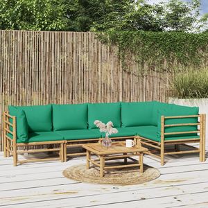 Set Lounge da Giardino in Bambù Naturale con Cuscini in Poliestere Verde - Product Image 1