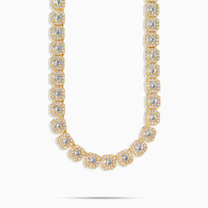 Cushion Cut Halo VVS1 Moissanite Tennis <b>Chain</b> Necklace Yellow Gold Plated 925 <b>Silver</b> Hip Hop Jewelry - Product Image 1