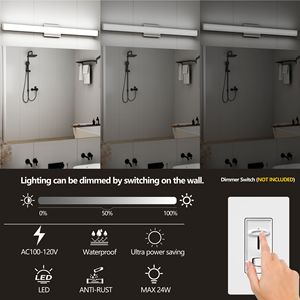 Lampada LED da 41 Pollici 24W 6000K Bianco Freddo per Specchio da Bagno, Illuminazione a Parete Quadrata in Nichel Spazzolato - Product Image 4