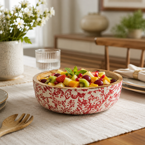 Elegante Tazón para Ensalada de Madera de Mango con Estampado Esmaltado, Apto para Alimentos, Hecho a Mano, para Ensaladas, Frutas, Pasta, Bocadillos, Cocina y Comedor - Product Image 2