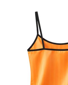 Customized Orange Satin Women Pajama Set Silk Sleepwear <b>Spaghetti</b> <b>Strap</b> Cami And Shorts Soft Luxury Nightwear Summer Lounge Set - Product Image 4