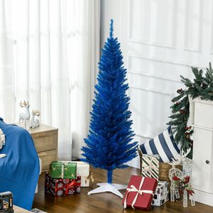 Albero di Natale Blu a Forma di Matita da 210 cm con 294 Punte Realistiche in PVC, Base in PE, Decorato per Interni - Product Image 2