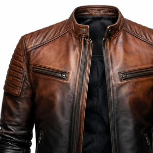 <b>Men</b>’s Premium Brown Shearling <b>Leather</b> <b>Jacket</b> Warm Fleece Lined Winter Biker Coat Zip Up Casual Luxury Outerwear Style - Product Image 3