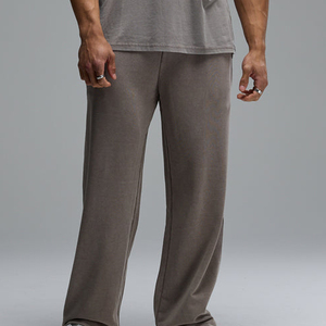 Pantalon de jogging en coton pour homme, coupe droite, taille élastique, décontracté, ample, respirant, poids moyen, gris - Product Image 3