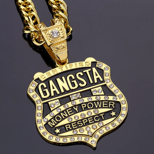 Mens Hip Hop Big Gangsta Pendant Necklace <b>Iced</b> <b>Out</b> Letter Charm Bling Cuban <b>Chain</b> Streetwear Moissanite Jewelry Gift For - Product Image 1