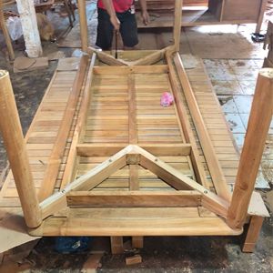 Teak Slatted Dining <b>Table</b> Solid Teak Wood Custom Furniture Manufacturer Indonesia OEM ODM Private Label Wholesale Export Factory - Product Image 6