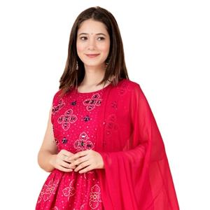 Magnifique Kurti en rayonne à motif peplum rose avec ensemble Sharara et Dupatta pour femmes et filles, Kurti brodé Palazzo - Product Image 1