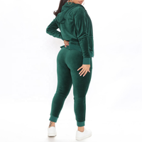 Ensemble jogging femme vert velours Y2K personnalisé, veste zippée à capuche et pantalon à chevilles, tenue deux pièces pour la course à pied