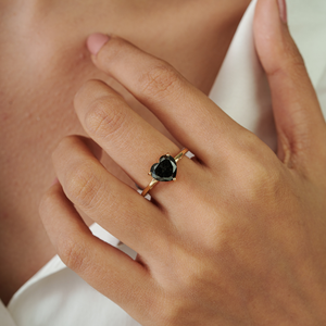 Productos en Oferta, Precio al por Mayor, Anillo Solitario con Forma de Corazón de Diamante Negro, Oro Amarillo K14, Joyería de Compromiso, Fabricante - Product Image 2