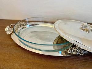 Cazuela Ovalada Plateada de Estilo Lujoso con Asa con Diseño de Uvas para Servir Comida Caliente, Decorar la Mesa de Comedor y Recepciones Festivas - Product Image 3