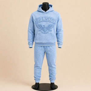 Ensemble de survêtement unisexe 2-en-1 style streetwear imprimé, effet délavé, design unique, manches longues, en coton tricoté, vêtements d'hiver - Product Image 4