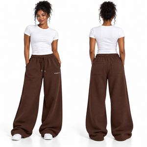 Women's Royal Blue Wide Leg Customized Fleece Pants Mid <b>Waist</b> <b>Elastic</b> Drawstring Regular Fit Full Length Streetwear <b>Trousers</b> - Product Image 4