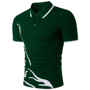 Men's Slim Fit Short Sleeve Polo <b>Shirt</b> With <b>Flame</b> Print Contrast Trim Casual Knitted Polyester T-<b>Shirt</b> Black White - Product Image 3