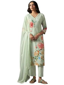 Women's <b>Linen</b> Printed Straight Kurta Pant with Dupatta - Product Image 1