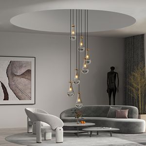 Lampadario a sospensione regolabile a 7 luci per sala da pranzo, grande lampada a sospensione per foyer e soggiorno, elegante lampadario per scale - Product Image 2