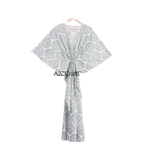 Robe Kaftan Courte Classique à Manches Courtes, Faite Main en Coton Écologique Respirant et Lavable, Motif Floral, Nouveau Style Indien - Product Image 1