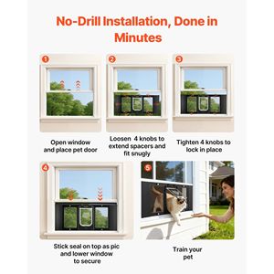 Porte pour chat en verre haute transparence avec cadre en aluminium réglable pour fenêtres de 31 à 36 pouces, 4 modes de verrouillage sécurisés - Product Image 5
