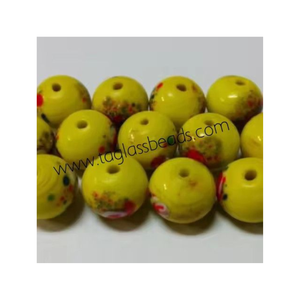 Yellow Floral Millefiori Glass Beads Wholesale 10-14mm Handmade Round Lampwork Beads <b>for</b> DIY Jewelry Making Indian Exporter - Product Image 1