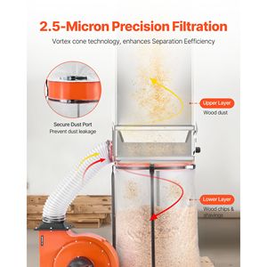 Collettore di Polvere a Cono Vortex da 1100 CFM, 2.5 Micron, Sistema di Raccolta Segatura da 1.5HP, Collettore di Polvere da 35 Galloni - Product Image 3