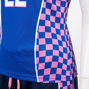 Conjunto de Uniforme de Fútbol Personalizado para Mujer, Camiseta y Pantalones Cortos Ajustados, Diseño a Cuadros Rosa y Azul, Sublimado, para Equipos Femeninos - Product Image 5