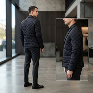 Blazer matelassé pour homme, col à revers, fermeture éclair, style décontracté, léger, pour l'hiver, OEM ODM - Product Image 4
