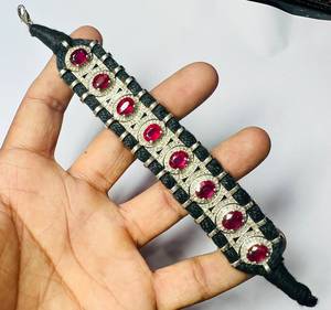 Vintage Silver <b>Ruby</b> Diamond <b>Bracelet</b> Women's Everyday Wear Jewelry Round Brilliant Cut Natural Stone Rhodium Plated - Product Image 1