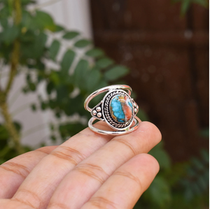 แหวนเงินแท้ 925 ประดับหอยมุกหนามและเทอร์ควอยซ์ ของขวัญแทนใจสำหรับผู้หญิง - Product Image 1