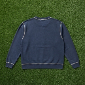 Men's <b>Navy</b> Blue Crewneck <b>Sweatshirt</b> Contrast Stitching Pullover Casual Streetwear Long Sleeve Custom <b>Sweatshirt</b> - Product Image 6