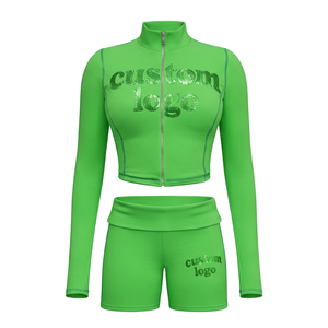 2026 Fashion Trendy Women's Sets Custom Logo 2 Piece Set Women Exposed Seams Zip up Jacket <b>Tight</b> <b>Shorts</b> Yoga Women's Clothing - Product Image 4