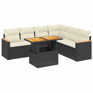 Conjunto de sofás de jardín negros con cojines color blanco crema - Product Image 2