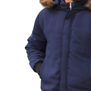Chaqueta Acolchada Azul Marino con Capucha para Hombre, Estilo Casual, con Ribete de Piel, Resistente al Viento, para Invierno, Tallas Grandes, Corte Regular, con Cierre - Product Image 4