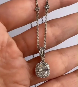925 Moissanite Ice <b>Cushion</b> Cut White Stone 3.6 Carat 8x10mm Women's Sterling Silver 18K White Gold Plated Necklace Wholesale - Product Image 3