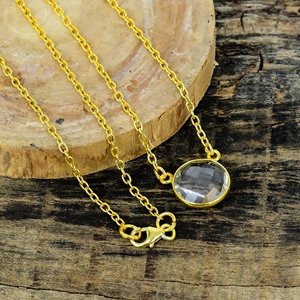 Collier avec pendentif en quartz clair naturel de forme ronde, chaîne en argent sterling 925 plaqué or 18 carats - Product Image 2