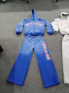 Ensemble de survêtement homme délavé à l'acide avec fermeture éclair, design personnalisé, logo et effet usé, pour le jogging - Product Image 4