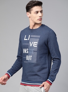 Sudadera Azul para Hombre, Cuello Redondo, Corte Regular, Logotipo Estampado, Informal, Tejido de Punto, 100% Algodón, Otoño - Product Image 2