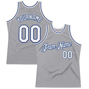 Camiseta de Baloncesto Sublimada Personalizada, con Malla, Gris con Detalles Azules, Nombre del Equipo y Número, Unisex, para Adultos, Transpirable, sin Mangas - Product Image 1