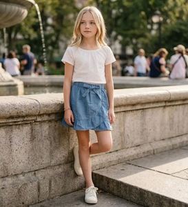 Falda Casual de Chambray con Volantes para Niñas de Alta Calidad, de Proveedor de India al Mejor Precio - Product Image 1