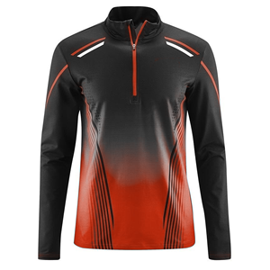 <b>Men's</b> Fitted Long Sleeve Stand Collar Zipper Athletic Top Gradient Red Black Moisture Wicking Breathable All Seasons - Product Image 6